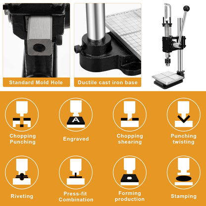 Leather Press Machine,Hole Puncher Hand Punching Machine with 21pcs Punch Tool Include Rivet Setter, Snap kit Tool and 480pcs Rivets | Stainless Steel Pillar | Punch Puller for DIY Leather Craft