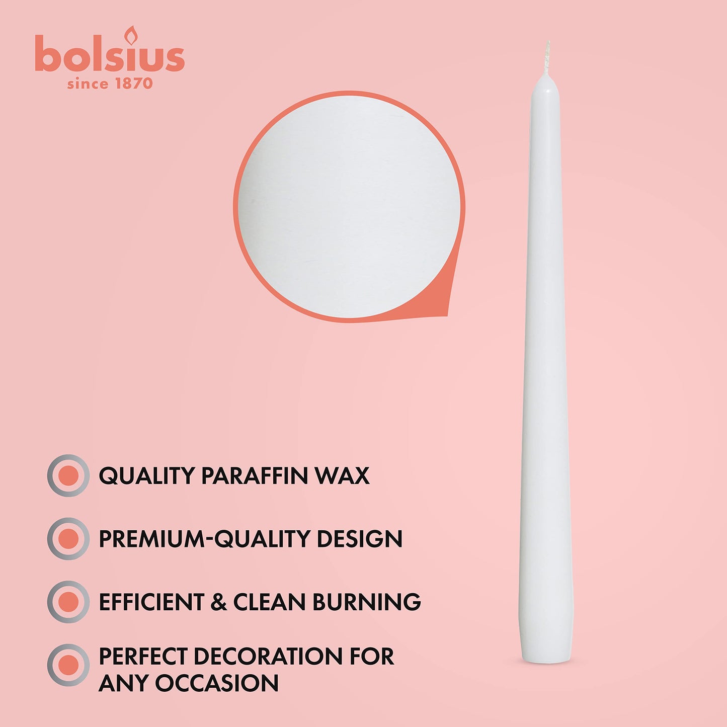BOLSIUS White Taper Candles - 4 Pack Unscented 10 Inch Dinner Candle Set - 8 Hours Burn Time - Premium European Quality - Smokeless and Dripless Household, Wedding, Party, and Home Decor Candlesticks