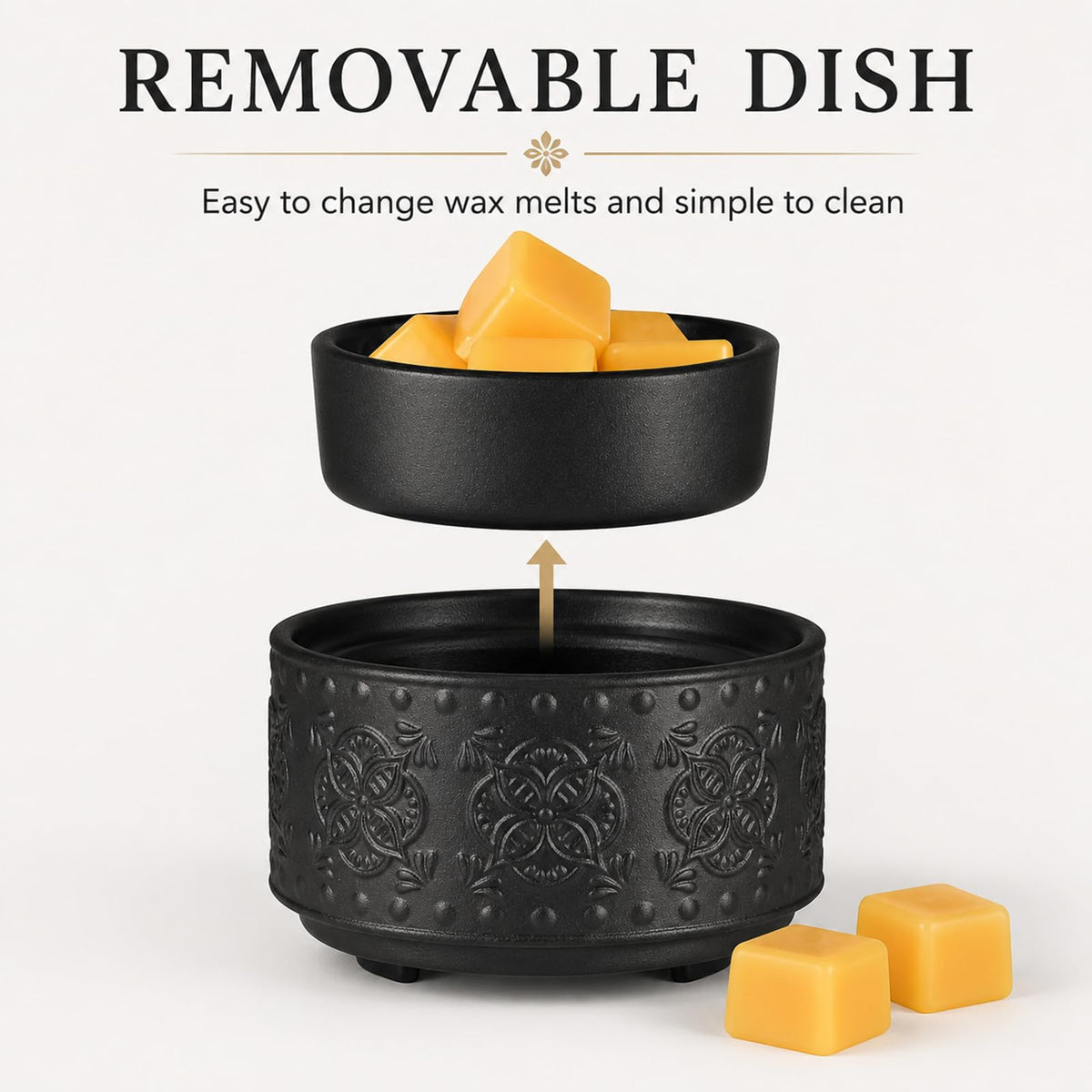 Mocosa Ceramic Wax Warmer Wax Melt Warmer for Scented Wax 3-1 Electric Candle Warmer Home Fragrance Wax Burner Perfect Christmas Gifts for Mom Women(Black-Granular)