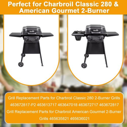 Grill Replacement Parts for Char-Broil Classic 280 2-Burner 463672817 463672717 Gas Grill G320-0200-W1A Grill Burner G215-0203-W1 Heat Tent Stainless Steel Cooking Grate Adjustable Crossover Tube