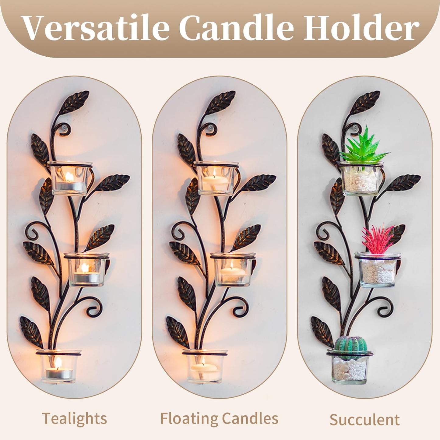 Sziqiqi Wall Sconces Candle Holder - Wall Candle Holder Black Tea Light Candle Sconce Vintage Wall Sconce Set of 2 for Living Room Wall Mount Candle Sconces for Bathroom Dining Room