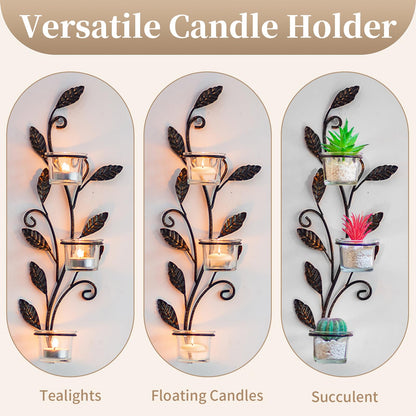 Sziqiqi Wall Sconces Candle Holder - Wall Candle Holder Black Tea Light Candle Sconce Vintage Wall Sconce Set of 2 for Living Room Wall Mount Candle Sconces for Bathroom Dining Room