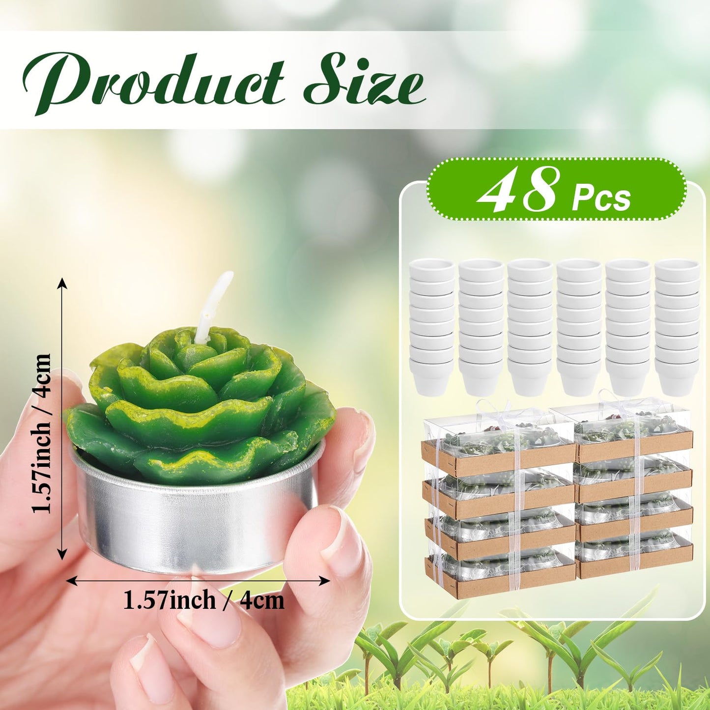 Shihanee 48 Pcs Bulk Succulent Candles Decorative Cactus Tealight Candles Handmade Mini Terracotta Clay Holders House Warming Wedding Baby Shower Spa Mexican Coworkers Teacher Birthday Gifts(White)