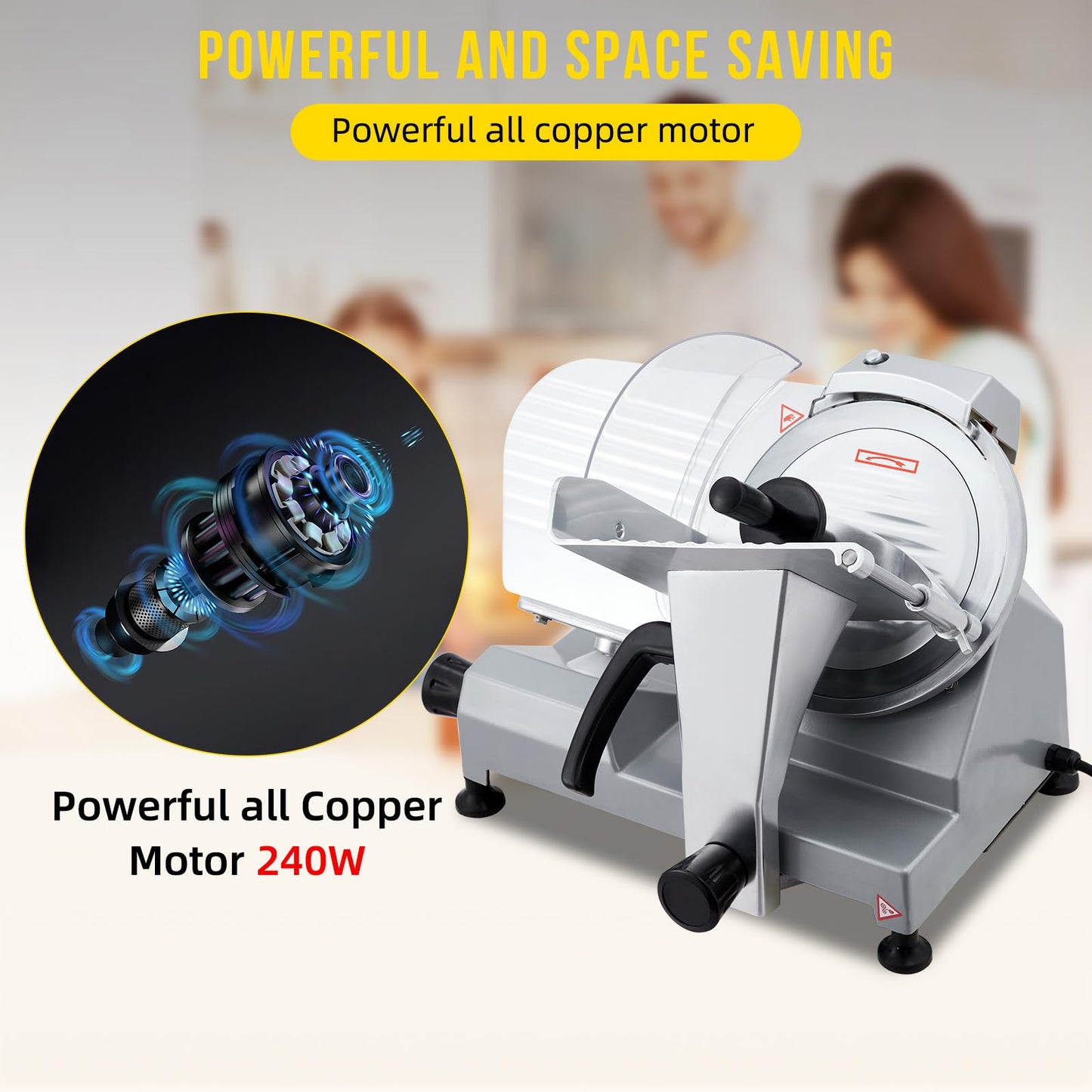 GarveeHome Electric Meat Slicer, 10 in Commercial Meat Slicer with Carbon Steel Blade, Stainless Steel Food Slicer, Meat Cutting Machine 0-0.6 in Adjustable Thickness for Meat Cheese Veggies, 240W