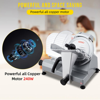 10 Inch Electric Meat Slicer, 670W Dual Power Fully Automatic Food Slicer, Stainless Steel Blade, 0-16mm Adjustable Thickness Electric Meat Cutter, Portable Kitchen Slicer for Home Commercial Use