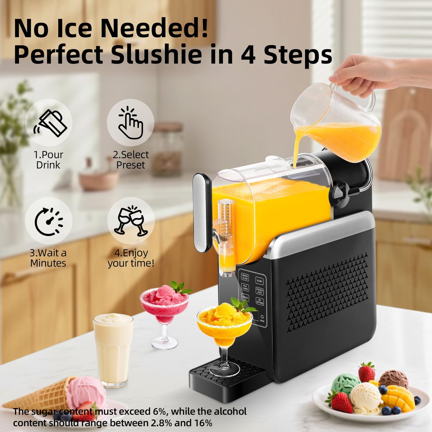 Slushie Machine No Ice Needed, 88oz Large Capacity Slushy Machine for Home, 6 Presets Slushie Maker for Frozen Drink, Slush, Margaritas, Frappés, Slushy Machine with DIY Mode, LED Display & Auto Clean
