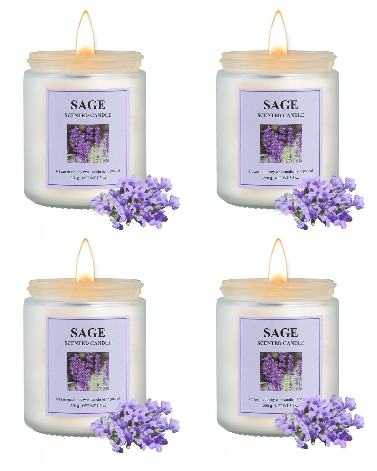 GITRANG 4 Pack Sage Candle Set, 30 oz 200 Hour Home Aromatherapy Jar Candles, Long Lasting Aromatherapy Candles for Bedrooms Yoga Rooms Lounges Gardens Patios Balconies and Camping