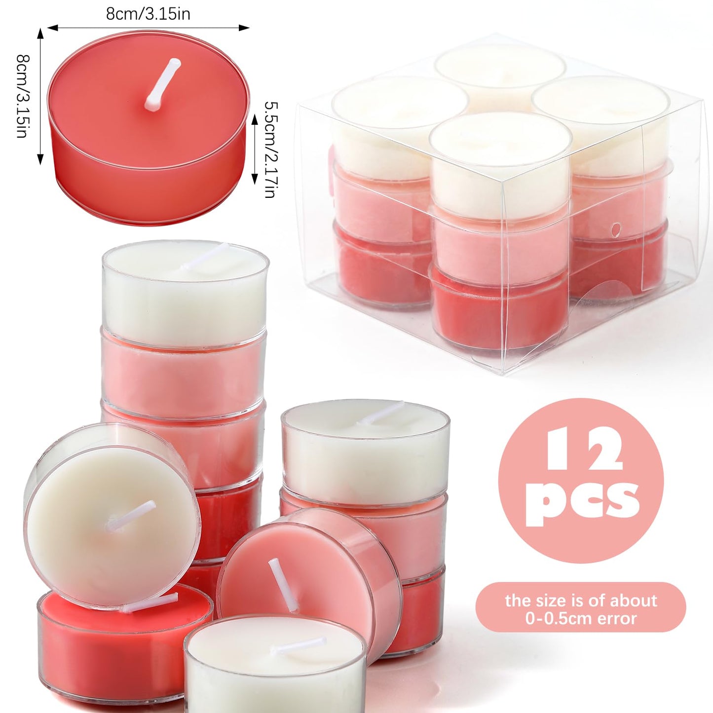 Honoson 12 Pack Valentine's Day Tea Lights Candles Tea Light Natural Wax Scented 6 Scents Conversation Candle for Spring Easter Wedding Engagement Gift Anniversary Summer Home Decor(White, Pink, Red)