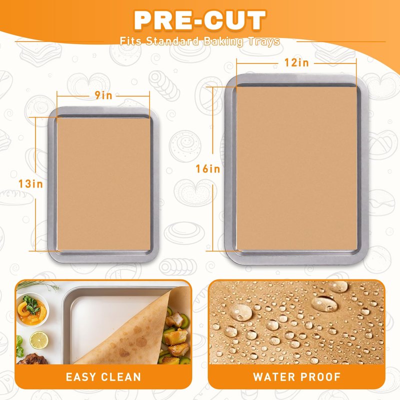 200 PCS 12x16 Inches Parchment Paper Sheets, Unbleached Parchment Paper for Baking, Non Stick Baking Sheets, Precut Parchment Paper Sheets for Baking, Brown Baking Paper (12" X 16")