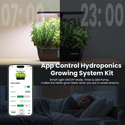 litokam Hydroponics Growing System Kit, 15 Pods Indoor Herb Garden with Smart APP & Quiet Pump, 24W LED Light, Auto Timer, Indoor Garden for Herbs, Vegetables & Flowers, Ideal Gift for Plant Lovers