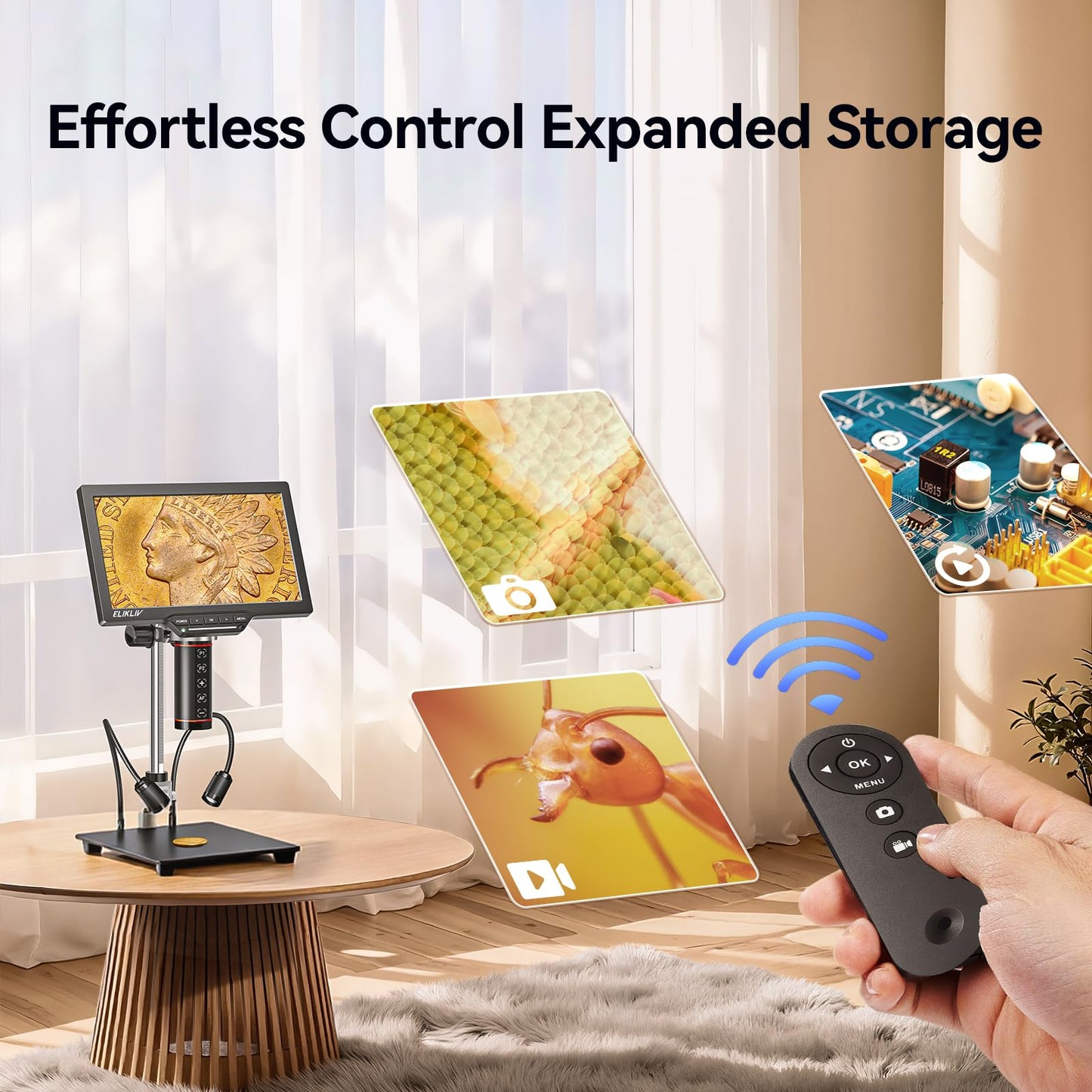 Elikliv Autofocus Digital Coin Microscope: HDMI Soldering Microscope for Adults EM3K-AF, 3K Coin Magnifier for Full View, 7" IPS Microscope with Screen, HDMI/USB Output, 10" Stand, Dual Light, 16GB