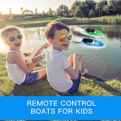 Lumiparty 2PACK RC BoatRemote Control Boats for Kids and Adults10km/H 2.4G High Speed Remote Control Boat Fast RC Boats for Pools and Lakes with 4 Rechargeable Battery. (Blue Green)