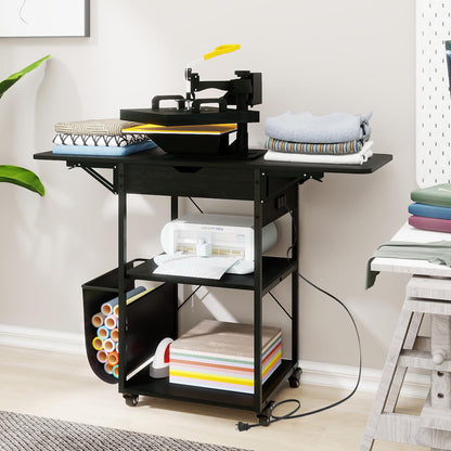 PUNCIA Foldable Heat Press Table with Drawers - Heavy Duty Heat Press Stand with Wheels for Easy Mobility Collapsible Heavy Duty Workbench for Sublimation, T-Shirts and Caps Heat Transfer Project
