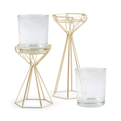 Weddingstar Tall Geometric Candle Holder - Gold - Set of 2