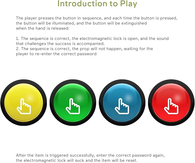 Escape Room Props 5 Different Colors Buttons Mechanism Press It In Order To Control 12V Magnet Lock For Exit Game Owner Player Adventurer (2 Button With Audio)
