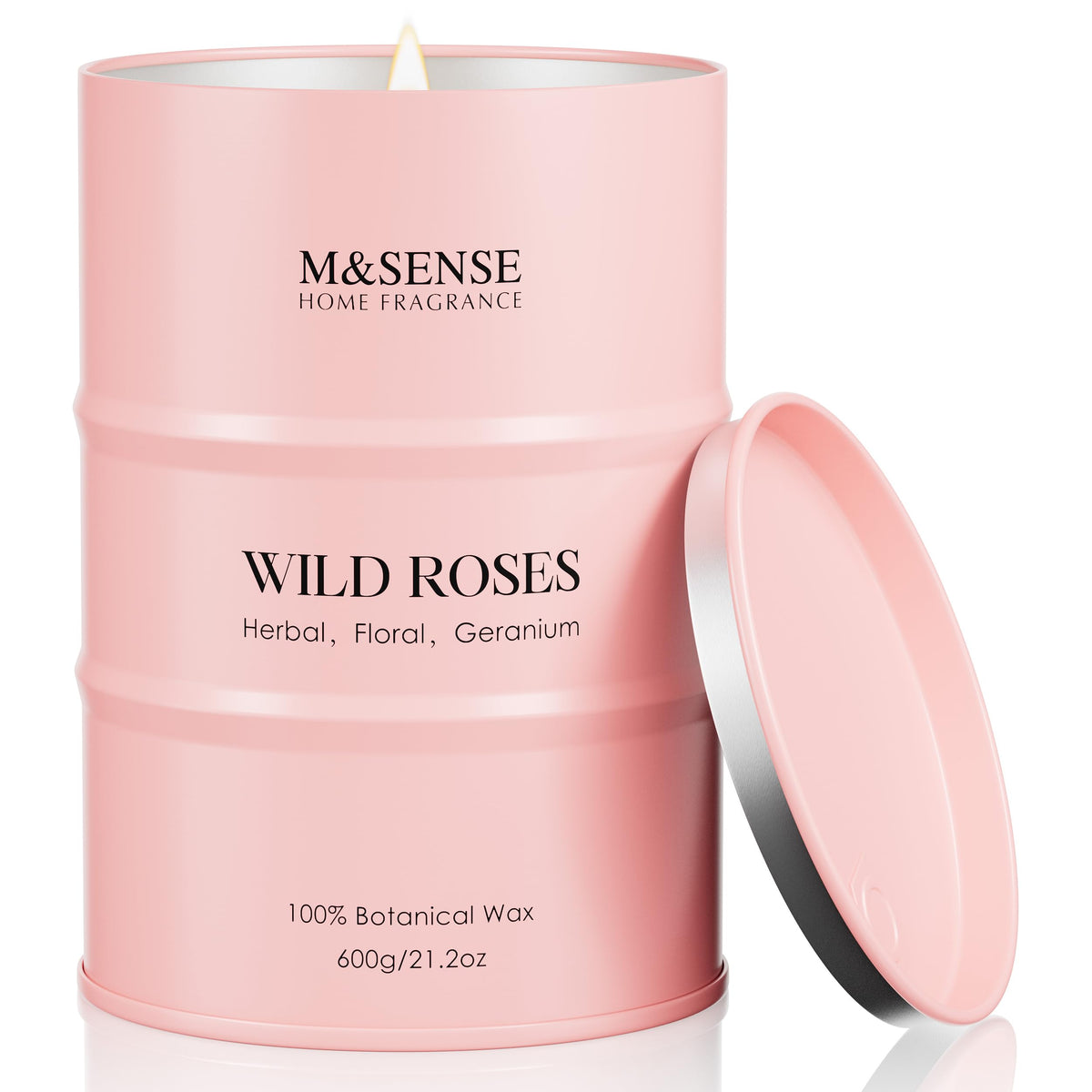 M&SENSE Wild Rose Large Natural Scented Candle, 120 Hours Long Lasting Soy Candles 21.2oz, Stress Relief Luxury Aromatherapy Candles for Women, Romantic Candle Valentines Day Gifts