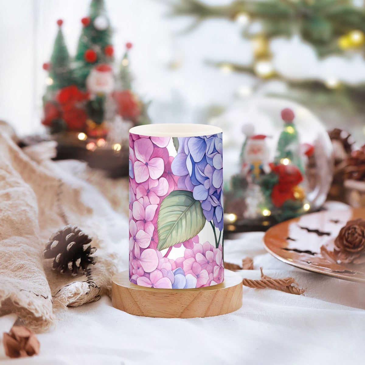ALAZA Flickering Flameless Candles Blue Hydrangea Pink Flower Battery Operated Candles with Remote Timer LED Pillar Votive Candles Set of 2 for Holiday Decor
