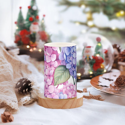 ALAZA Flickering Flameless Candles Blue Hydrangea Pink Flower Battery Operated Candles with Remote Timer LED Pillar Votive Candles Set of 2 for Holiday Decor