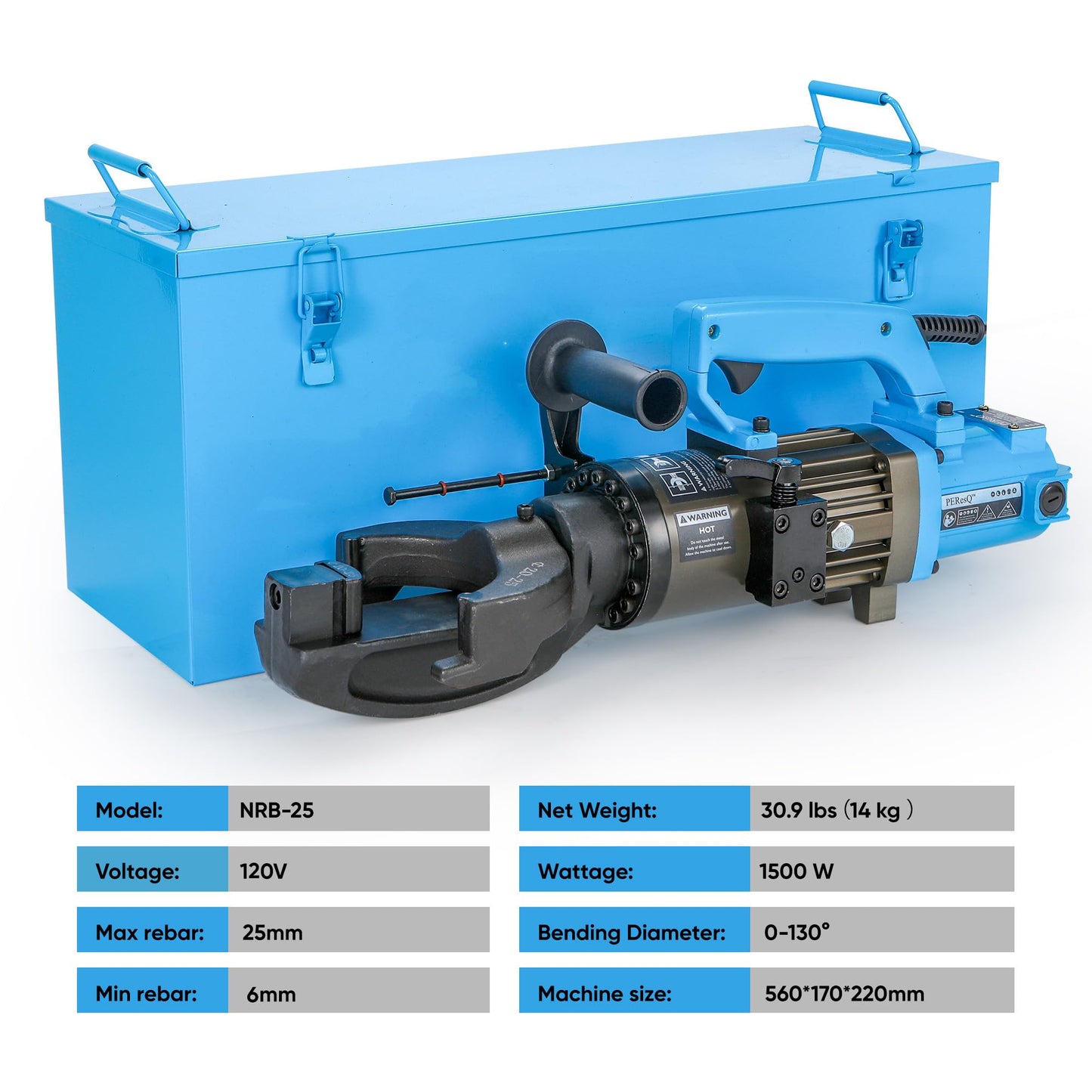 Electric Hydraulic Rebar Bender, 1500W 120V Portable Rebar Bender, Bending up to 1″ (#8, 25mm) Rebar, Lightweight 30 lb Aluminum Body, NRB-25 (NRB-25 Blue)