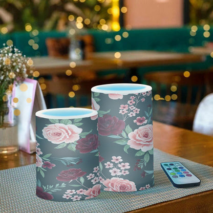 ALAZA Rose Flowers Floral Black Flickering Flameless Candles Battery Operated with Remote Timer,Tea Light Candles LED Pillar Votive Candles Set of 2 for Outdoor Indoor Decorations