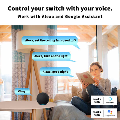 Universal Smart WiFi Ceiling Fan Remote Control Kit, Compatible with Alexa, Google Assistant and Smart Life App, No Hub Required DIMMER