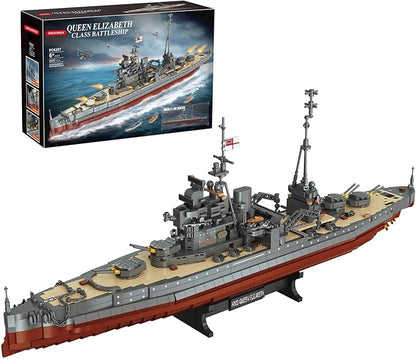 Military Series World War II Battleship Building Kit 2277 Pcs Queen Elizabeth Class Battleship Compatible with Lego Military Army Set Adults WW2 Gift Boat Building Block Teens 14+ Model Home Decor