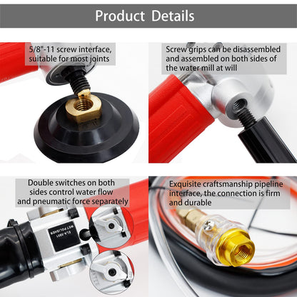SDRTOP Air Wet Stone Polishers 4 Inch Pneumatic Water Grinders Air Powered Wet Sander with Rear Exhaust 5500 Rpm for Granite Marble Concrete Polishing