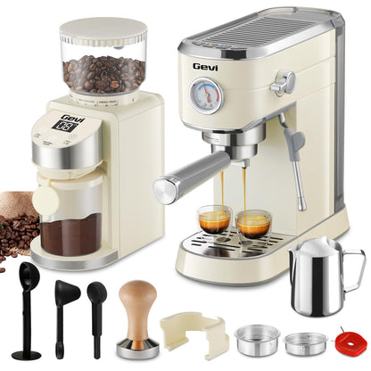 Gevi Espresso Machine 20 Bar with Grinder, Professional Espresso Maker with 35 Precise Grind Settings Burr Coffee Grinders Combos, Super-Automatic Espresso Machines, Ideal for Coffee Lover