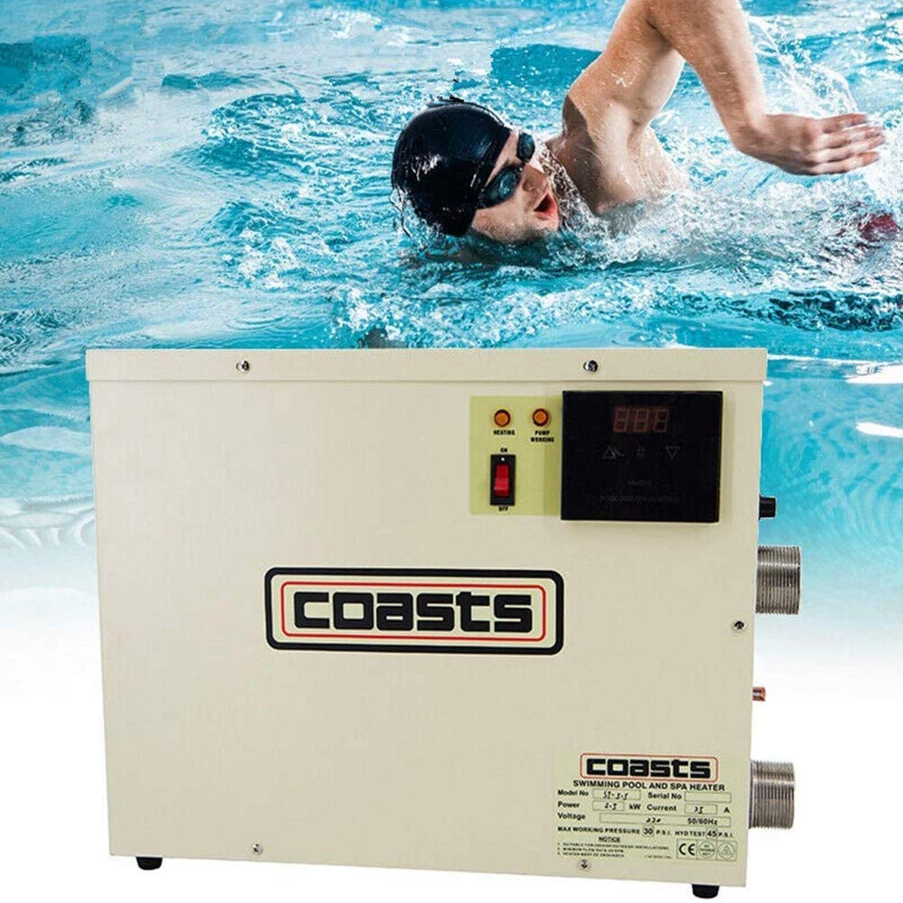 AYCHLG Swimming Pool Heat Pump, Electric Swimming Pool Heater for Above Ground Pools, up to 5000gallons, Max Output 45000BTU/hr, Heat Exchanger,240V/60Hz No Plug
