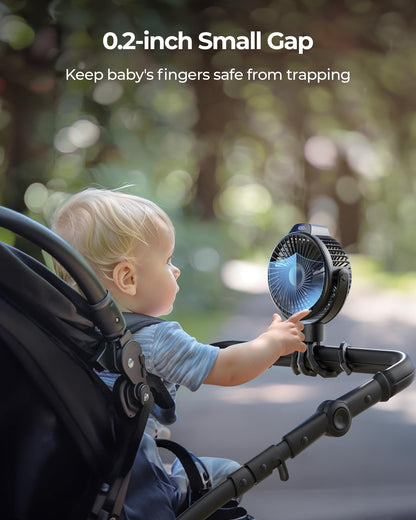 Koonie Portable Stroller Fan for Baby, Rechargeable Battery Operated, 3 Speeds, 360° Rotation, 25db Low Noise,Digital Display, Detachable Flexible Tripod Clip-on Car Seats, Tent, Crib, Treadmill