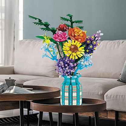 Flowers Bouquet Toys Building Blocks Set with Vase Botanical Collection Including Roses Sunflower Hyacinth Hydrangea for Adults Teen Girls Home Office Decor -1853 PCS
