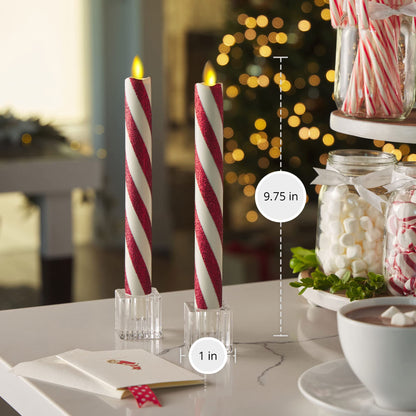 Luminara - Flameless Battery Operated Taper Candle - Candy Cane Red- Pack of 2-1x9.75 - LED Flickering Flame - Realistic Safe for Home Kids and Pets
