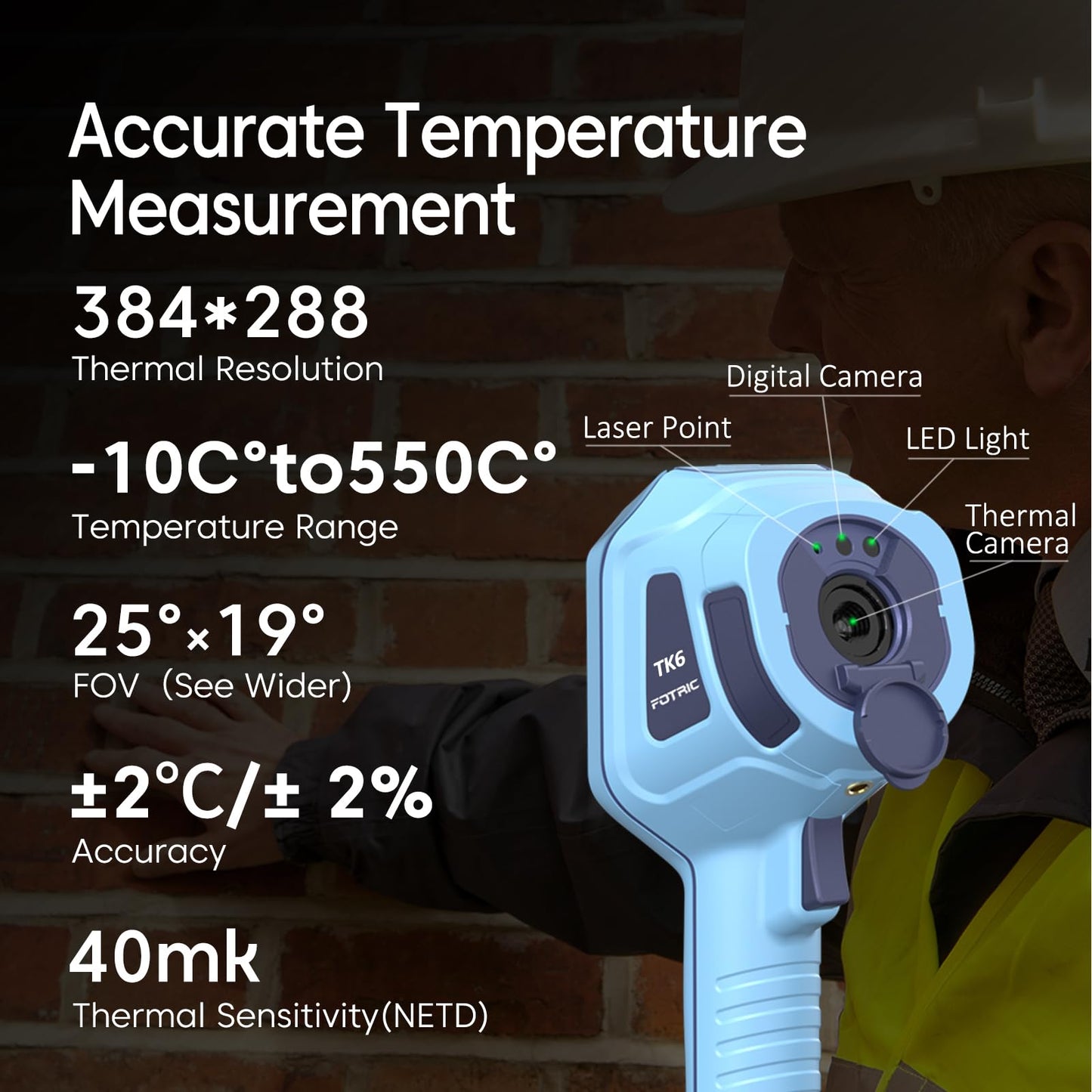 FOTRIC TK6 Thermal Imaging Camera, 384 x 288 IR Resolution , 25° *19° FOV, Manual Focus Thermal Imager with 5MP Visual Camera for Building, Electrical Inspections, -4°F to 1022°F, 3.5" Touch Screen