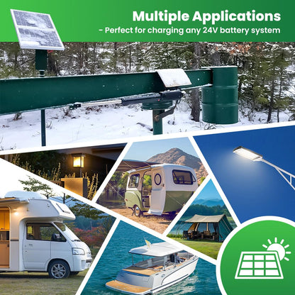 TOPENS TSQ20W Solar Panel 20-Watt 24V Monocrystalline Solar Panel Kit, for Gate Opener, Boat, Yacht, RV, Caravan, Golf Car, Street Lamp, Garden Light and Farm Equipment