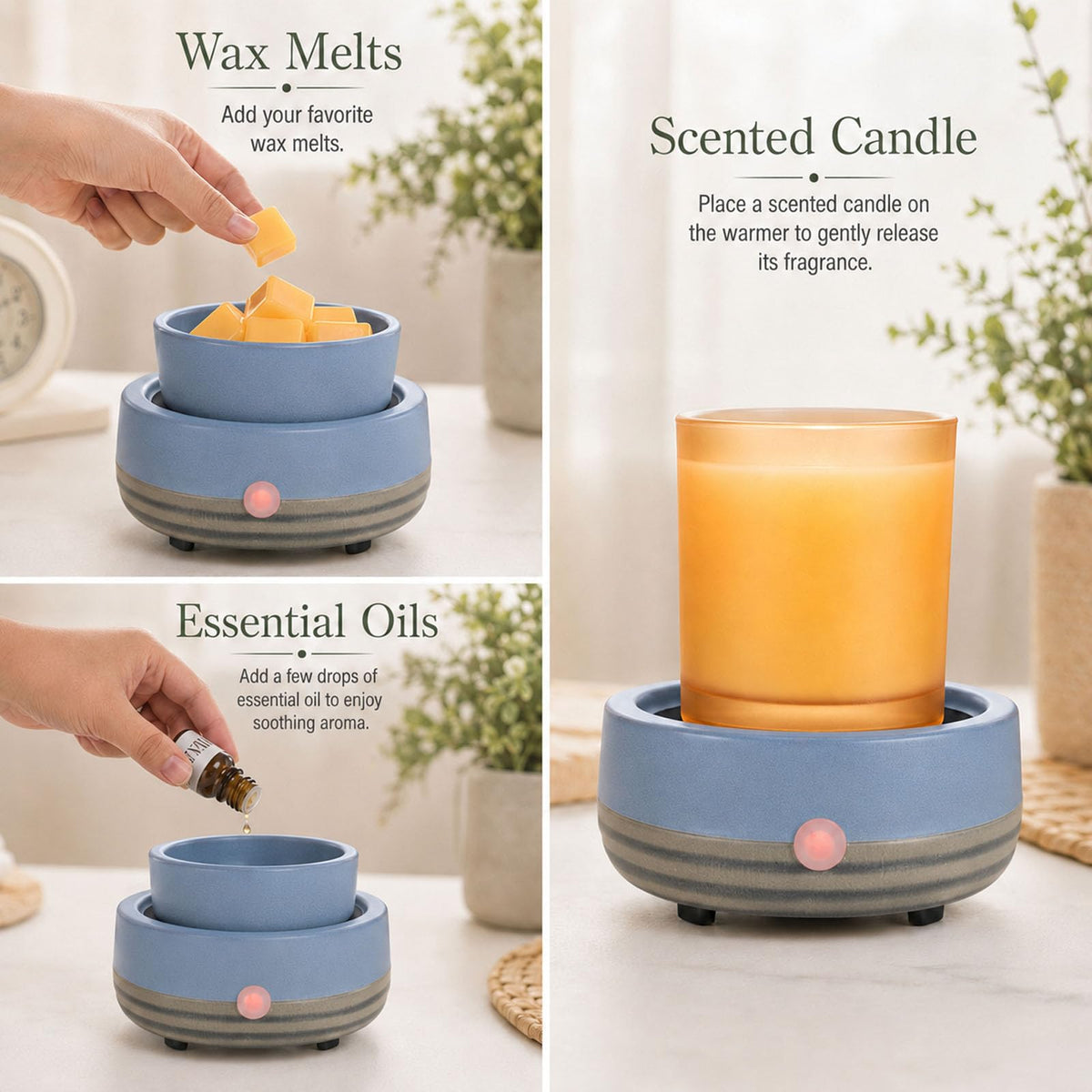 Candle Wax Melt Warmer with Timer Ceramic Electric Wax Melt 4-in-1 Oil Burner Adjusting Temperature Fits Yankee Large Jar Scented Candle for Home Decor Birthday Gifts for Women Mom Grandma Girls Blue