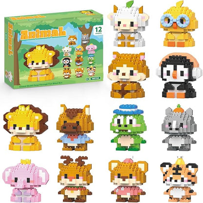 12 Pack Animals Building Block SetsMicro Mini Animals Party Favors for Kids Birthday Gift for Boy Girl(1691 Pieces)