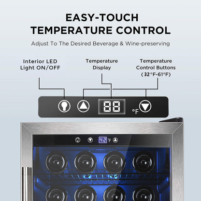 Electactic Wine Cooler 37 Bottle Freestanding Fridge with Stainless Steel Reversible Glass Door, 145 Can Beverage Refrigerator Quiet Compressor for Home Kitchen Bar, 4.5 Cu.ft Silver