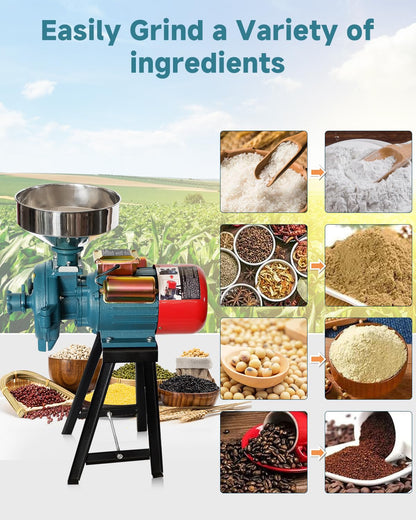 NAIZEA Electric Grain Mill Grinder Corn Grinder, 3000W 110V Commercial Flour Mill Machine with Funnel, Feed Grinders for Corn, Wheat, Rice, Cereals,Molino de Maiz Electrico (Dry Grinders)