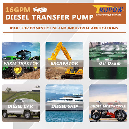 Trupow 110V AC 16GPM Electric Self-Priming Diesel Kerosene Biodiesel Oil Fuel Transfer Pump