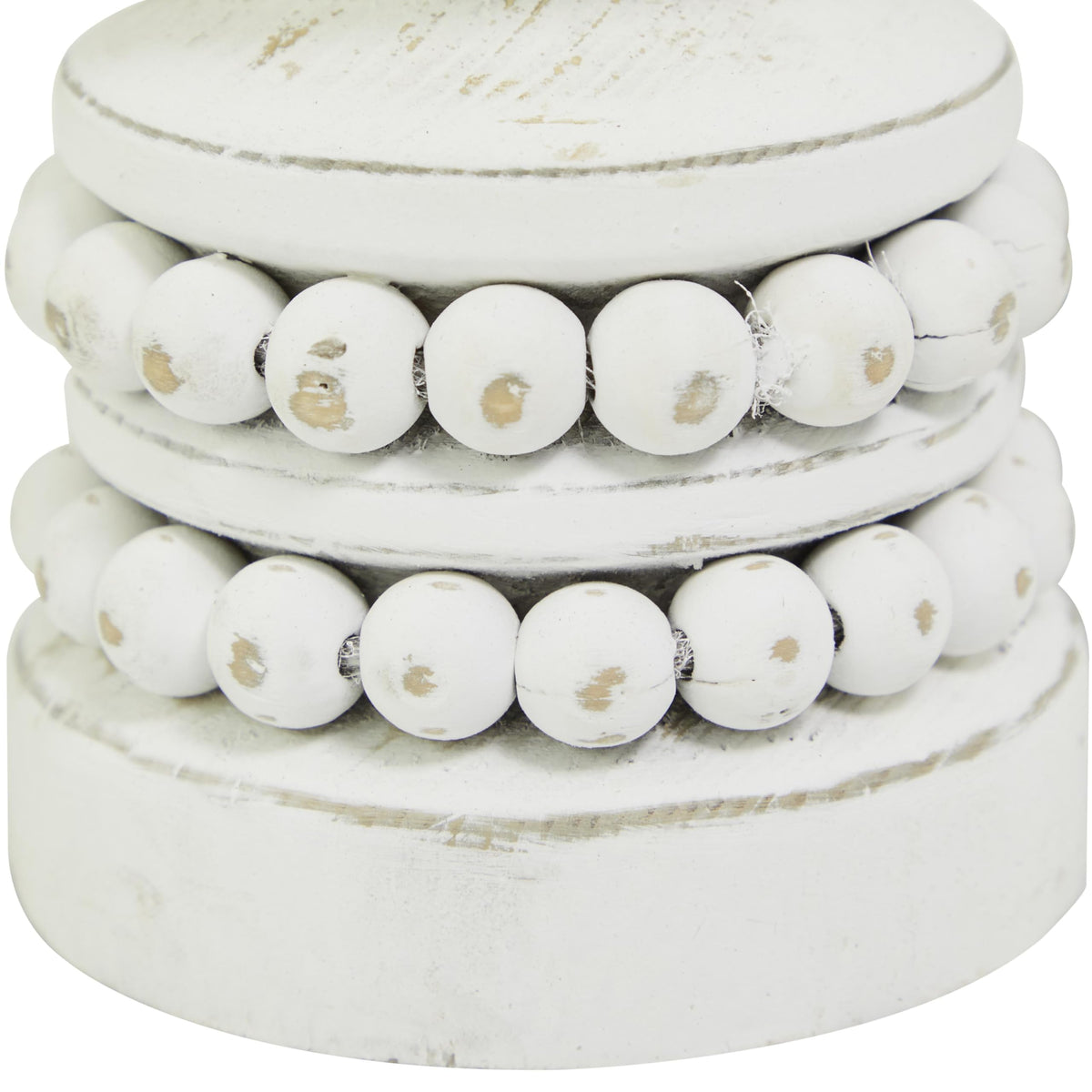 Deco 79 Wood Decorative Candle Holder Beaded Pillar Candle Stand, Set of 2 Candlestick Holder 8", 4"H, White