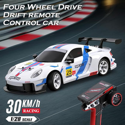 Wltoys 284191 RC Drift Car 1:28 Scale 30KPH High Speed RC Drift Car with LED Lights Gyroscope and Professional Chassis 2.4GHz 4WD RTR Rally Cars for Teens Adults (White)