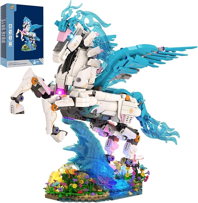 Flying Horse Building Set with LED Light Greek Mythology Pegasus Collection 3D DIY Model Kits Toy Building Blocks Set for Adults Creative Gifts for Birthday and Festival
