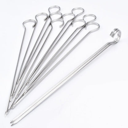 HONSHEN 8 inch Flat Stainless Short Barbecue,BBQ Skewers, Kebab Kabob Grill Skewers 12 pcs