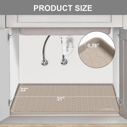 CANIVI Under Sink Mat, 34" x 22" Waterproof Silicone Under Sink Tray for Kitchen & Laundry Cabinets, Kitchen Cabinet Shelf Protector, Up to 3.3 Gallons Liquid, Fits 36 inch Standard Cabinet(Grey)