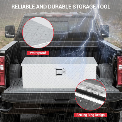 SierraSquad Heavy Duty Aluminum Truck Tool Box for Bed of Truck, Weatherproof Diamond Plate Storage Chest with Sliding Shelf, Secure Lock, Gas Rod, Fits Pickup, RV, Trailer, 10x13x30 Inch