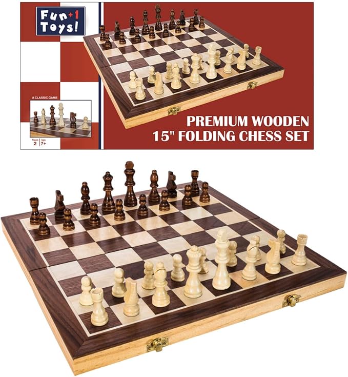 Wooden Chess Set for Adults and Kids 15 Portable Chess Board Set with Chess Pieces &amp Drawstring Bag