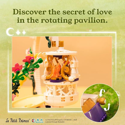 PANTASY The Little Prince Star Garden Building Set - Rotating Pavilion with Red Rose &amp Fox Miniature Planet Scene Interactive Storytelling Toy of Taming and Love Creative Adult &amp Kids Gift