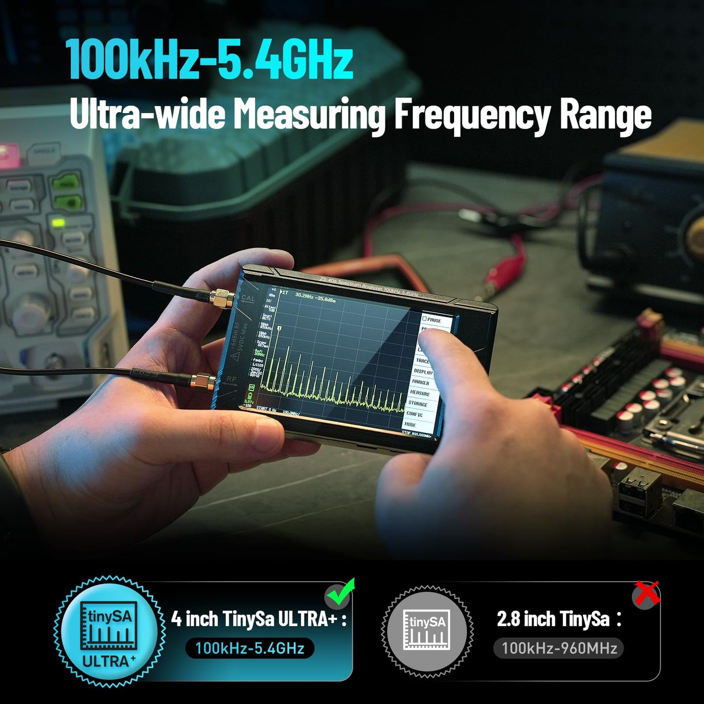 SeeSii TinySA Ultra+ ZS406 Spectrum Analyzer, 4.0 Inch 100kHz to 5.4GHz Handheld Tiny Frequency Analyzer with 32Gb Card, 2-in-1 Signal Generator MF/HF/VHF UHF Input,V0.4.6.1,2025 Upgraded