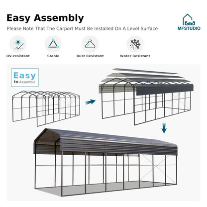 MFSTUDIO RV Carport 14x35 ft, Outdoor Heavy Duty Carports, Height 13 ft for Large RVs Metal Shed Canopy Shelters Garage Shelter Shade Car Ports with Galvanized Roof for 2 Cars, Truck and Boats ﻿
