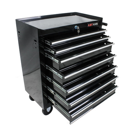 LKJYBG 7-Drawer Rolling Tool Cart Cabinet with Keyed Locking System High Capacity Tool Storage Cabinet Organizer with Wheels Black